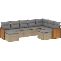 vidaXL Ensemble de salon de jardin 9 pièces avec coussins beige Poly rotin
