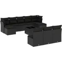 vidaXL Ensemble de salon de jardin 11 pièces avec coussins noir poly rotin