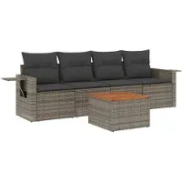 vidaXL salon de jardin 5 pièces avec coussins Gris Poly Rattan