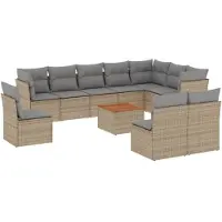 vidaXL Ensemble de salon de jardin 11 pièces avec coussins Beige Poly Rattan
