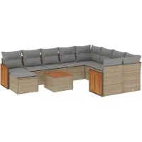 vidaXL Ensemble de salon de jardin 11 pièces avec coussins Beige Poly Rattan