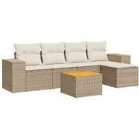 vidaXL Ensemble de salon de jardin 6 pièces avec coussins Beige Poly Rattan