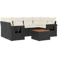 vidaXL Ensemble de salon de jardin 7 pièces avec coussins noir poly rotin