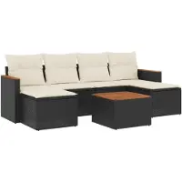 vidaXL Ensemble de salon de jardin 7 pièces avec coussins noir poly rotin