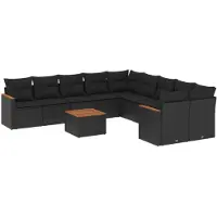 vidaXL Ensemble de salon de jardin 11 pièces avec coussins noir poly rotin