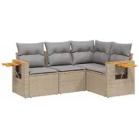 vidaXL Ensemble de salon de jardin 4 pièces avec coussins Beige Poly Rattan