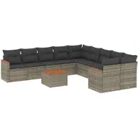 vidaXL Ensemble de salon de jardin 11 pièces avec coussins Gris Poly rotin