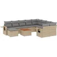vidaXL Ensemble de salon de jardin 11 pièces avec coussins Beige Poly Rattan