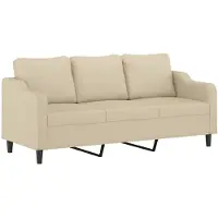 vidaXL Canapé à 3 places Crème 180 cm Tissu