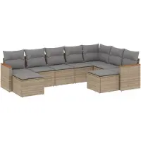 vidaXL Ensemble de salon de jardin 9 pièces avec coussins beige Poly rotin