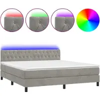 vidaXL Lit boxspring avec matelas & LED gris clair 160x200 cm velours