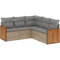 vidaXL Ensemble de salon de jardin 5 pièces avec coussins Beige Poly Rattan