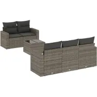vidaXL ensemble de salon de jardin 6 pièces avec coussins Gris Poly Rattan