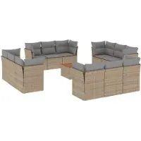 vidaXL Ensemble de 13 canapés de jardin avec coussins Beige Poly Rattan