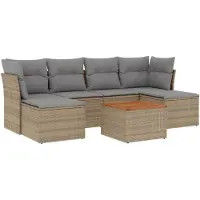 vidaXL Ensemble de salon de jardin 7 pièces avec coussins Beige Poly Rattan