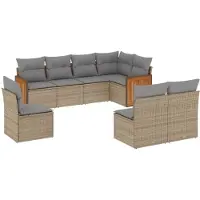 vidaXL Ensemble de jardin canapé 8 pièces avec coussins Beige Poly Rattan