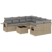 vidaXL Ensemble de salon de jardin 9 pièces avec coussins beige Poly rotin