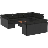 vidaXL Ensemble de salon de jardin 14 pièces avec coussins noir Poly rotin