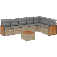vidaXL Ensemble de jardin canapé 8 pièces avec coussins Beige Poly Rattan