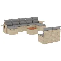 vidaXL Ensemble de salon de jardin 10 pièces avec coussins Beige Poly Rattan