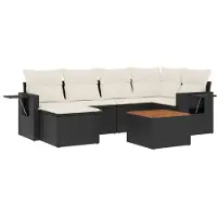 vidaXL Ensemble de salon de jardin 7 pièces avec coussins noir poly rotin
