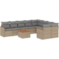 vidaXL Ensemble de salon de jardin 10 pièces avec coussins Beige Poly Rattan
