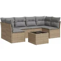 vidaXL Ensemble de salon de jardin 7 pièces avec coussins Beige Poly Rattan