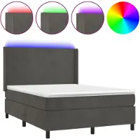 vidaXL Lit boxspring avec matelas & LED gris foncé 140x200 cm velours
