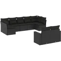 vidaXL Ensemble de salon de jardin 9 pièces avec coussins noir poly rotin