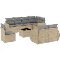 vidaXL Ensemble de salon de jardin 9 pièces avec coussins beige Poly rotin