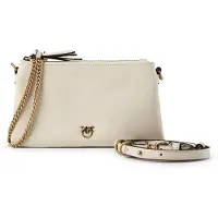 Pinko sac à épaule bandoulière Double Mini Vitello Morbido White + White + Antique Gold blanc