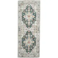 FRAAI Volero - Tapis de Passage Lavable - Domingo Mandala Vert Foncé - 80x300cm