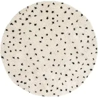 FRAAI Tapis rond à poils longs | Grand Dots Crème/Noir | Ø 100cm | Crème | Rond | Tapis