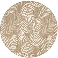 FRAAI Tapis d'extérieur rond | Malta Leaves Naturel | Ø 100cm | Crème | Rond | Tapis d'extérieur