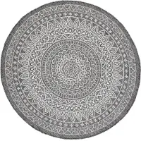 FRAAI Tapis d'extérieur rond | Summer Azteca Gris | Ø 100cm | Gris | Rond | Tapis d'extérieur