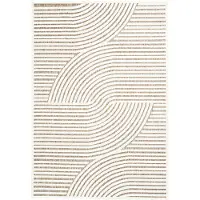 FRAAI Tapis d'intérieur et d'extérieur moderne | Nori Curves Blanc/Taupe | 200x290cm | Blanc | Rectangulaire | Tapis