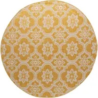 FRAAI Tapis d’extérieur rond – Rio Flower Jaune | Ø 200cm | Jaune | Rond | Tapis