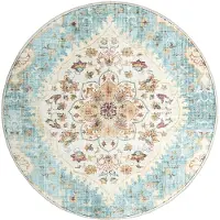 FRAAI Volero - Tapis d'Extérieur Rond Vintage - Santo Mandala Bleu Clair - Ø 200cm