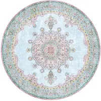 FRAAI Volero - Tapis Rond Vintage - Lily Médaillon Bleu Clair | Floral - Ø 280cm