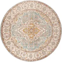 FRAAI Tapis rond vintage | Thirza Medallion Bleu Clair/Multicolore | Ø 100cm | Bleu | Rond | Tapis