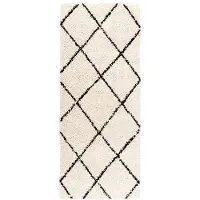 FRAAI Tapis de couloir à poils longs | Grand Lines Crème/Noir | 80x300cm | Noir | Tapis de couloir | Tapis
