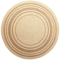 FRAAI Tapis d'extérieur en jute rond | Mavi Border Crème/Marron | Ø 120cm | Crème | Rond | Tapis d'extérieur