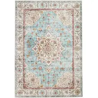FRAAI Tapis d'extérieur vintage | Santo Medallion Bleu Clair | 120x170cm | Bleu | Rectangulaire | Tapis d'extérieur