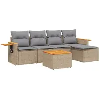 vidaXL Ensemble de salon de jardin 6 pièces avec coussins Beige Poly Rattan