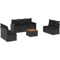 vidaXL Ensemble de jardin canapé 8 pièces avec coussins noir poly rotin