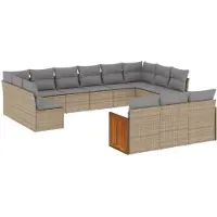 vidaXL Ensemble de 13 canapés de jardin avec coussins Beige Poly Rattan