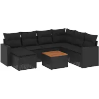 vidaXL Ensemble de jardin canapé 8 pièces avec coussins noir poly rotin