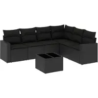 vidaXL ensemble de salon de jardin 7 pièces avec coussins Noir Poly Rattan