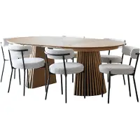 Ebuy24 Tokyo ensemble pour salle à manger table à manger avec 2 rallonges Ø120x120-160-200 cm placage chêne et 6 chaises bouclé blanc.