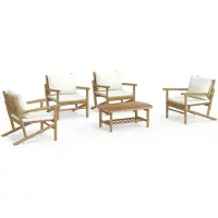 vidaXL Ensemble de salon de jardin 5 pièces avec coussins blanc crème en bambou